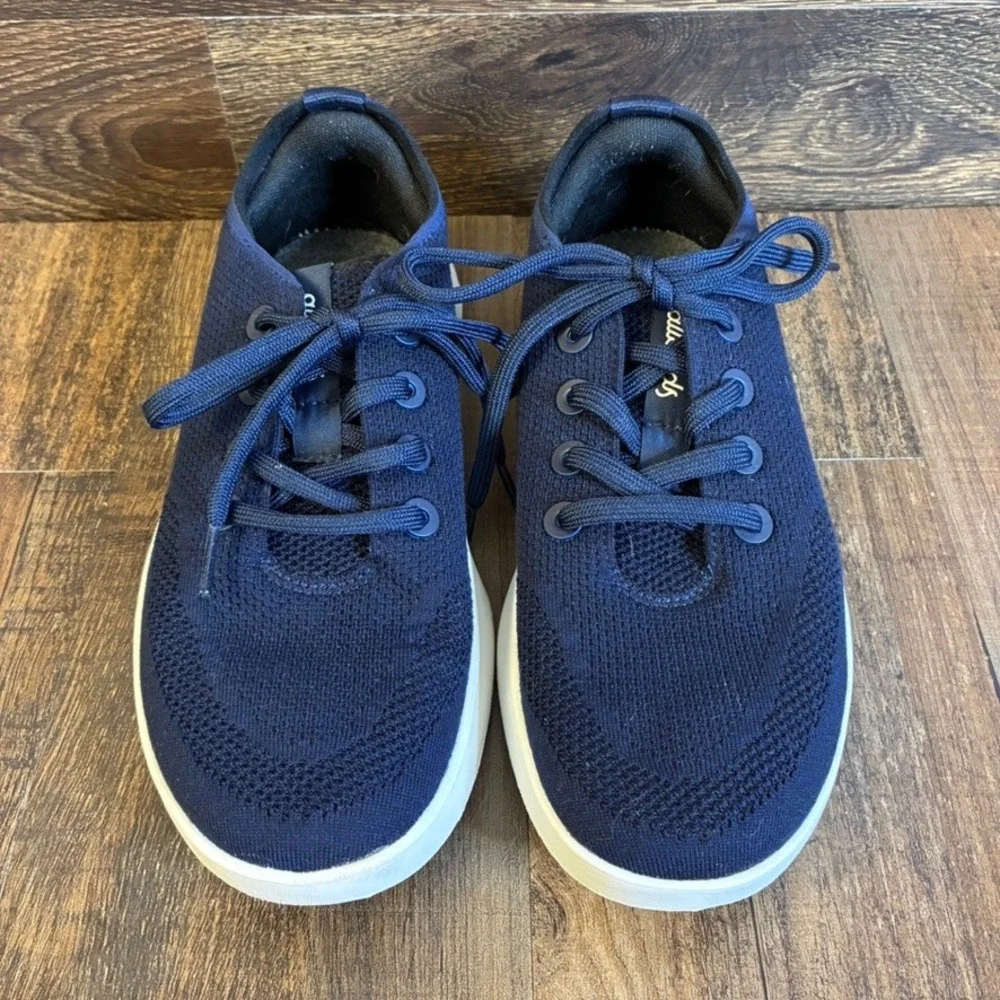 Allbirds Tree Runner Marine Blue White Knit Walking Shoes Womens Sz 9 Sneaker
